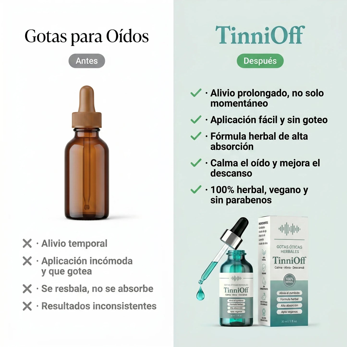 TinniOff – Alivia el Tinnitus y el Ruido Constante en tus Oídos · Gotas Óticas