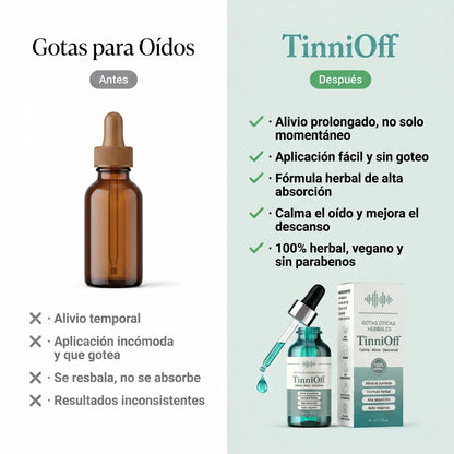 TinniOff – Alivia el Tinnitus y el Ruido Constante en tus Oídos · Gotas Óticas