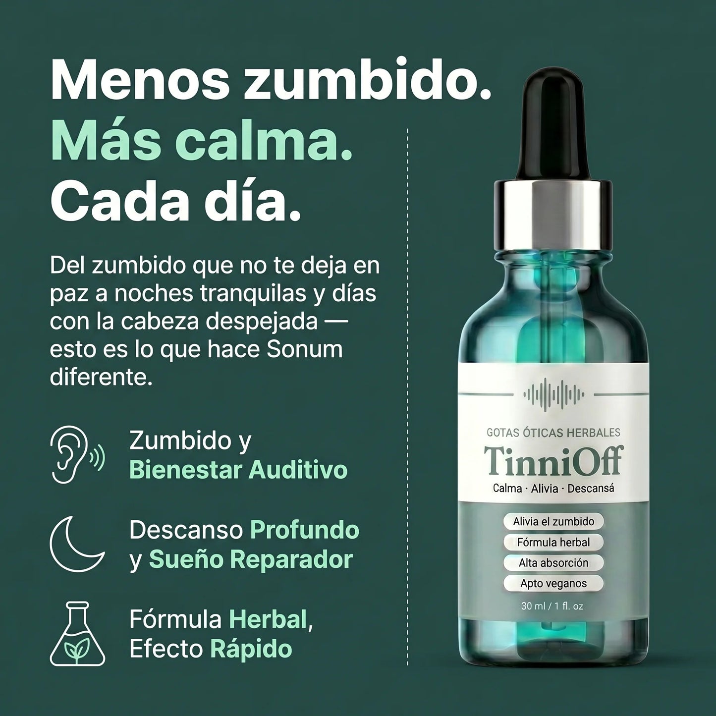 TinniOff – Alivia el Tinnitus y el Ruido Constante en tus Oídos · Gotas Óticas
