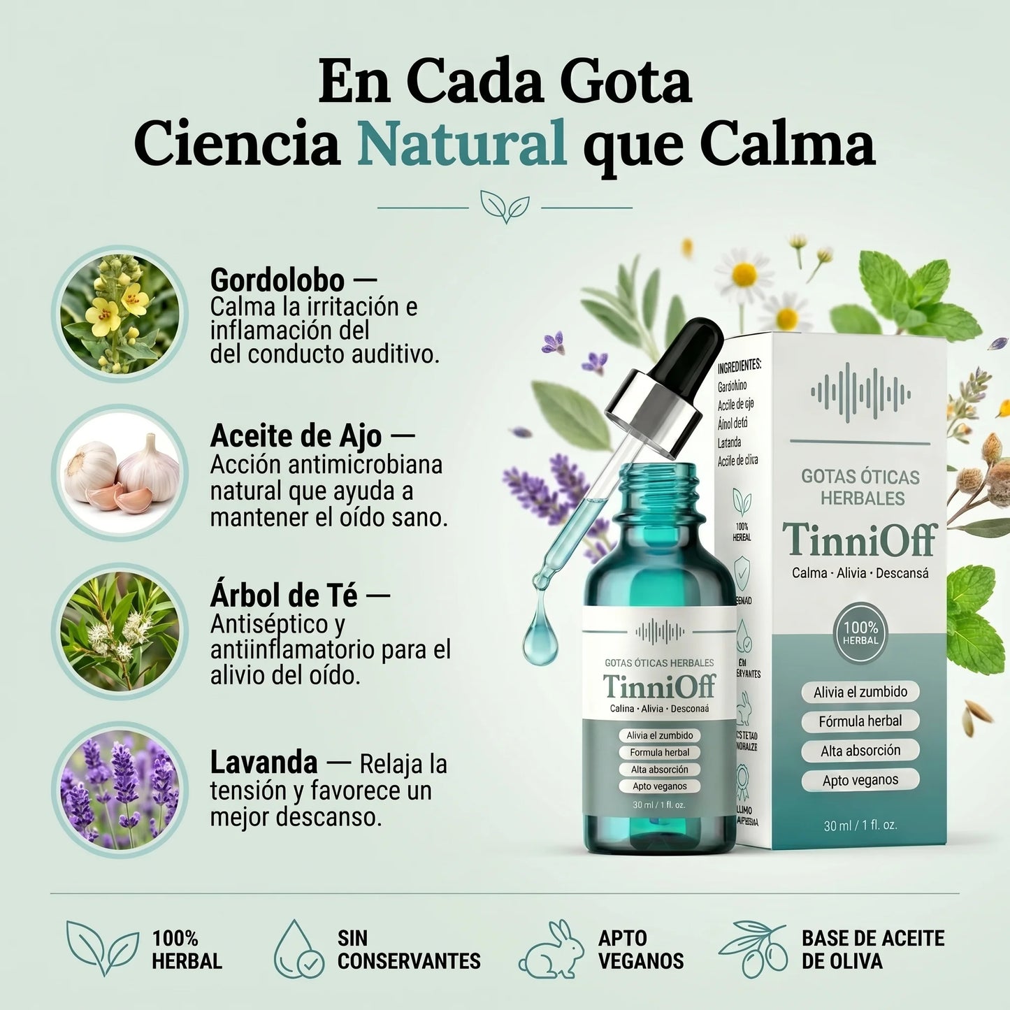 TinniOff – Alivia el Tinnitus y el Ruido Constante en tus Oídos · Gotas Óticas
